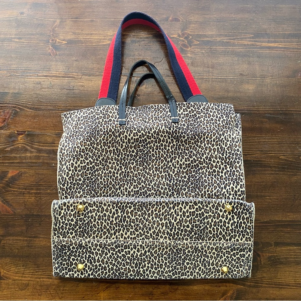 SOLD - CLARE V leopard cheetah suede leather tote bag with detachable strap. - Picture 4 of 13